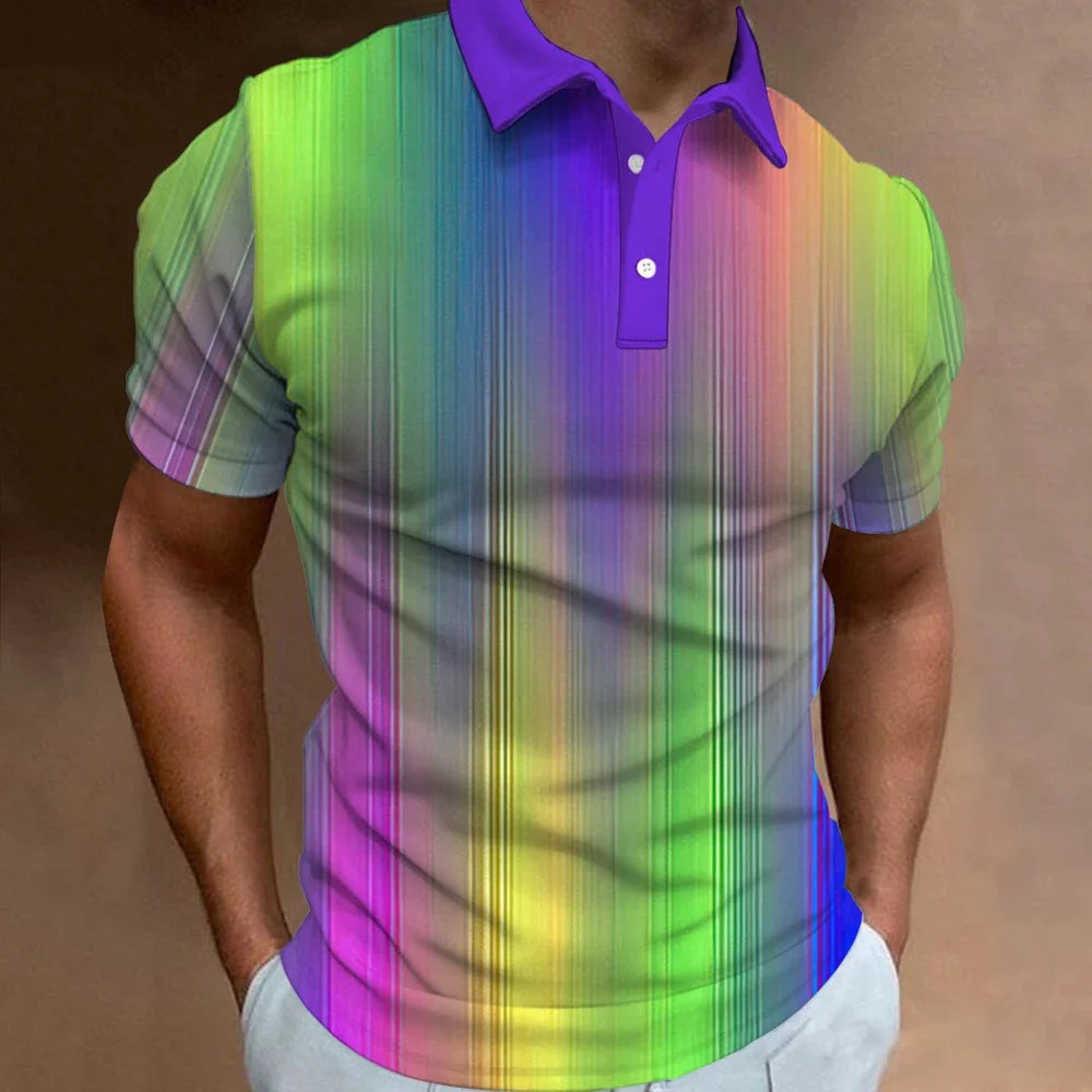 Poloshirt mit 3D-Regenbogen-Print für Herren