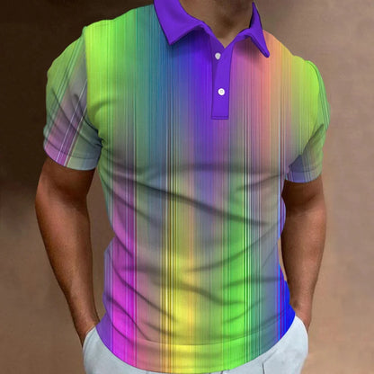 3D Rainbow Print Polo Shirt for Men
