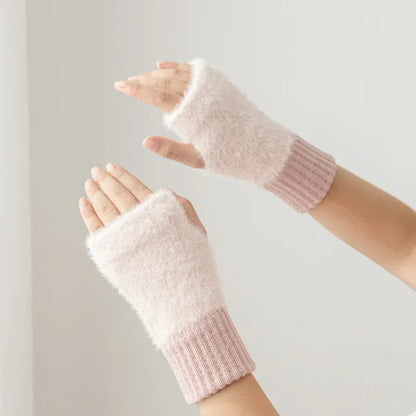 Gants d'hiver chauds en polaire de vison tricotés en peluche doux à demi-doigts pour femmes