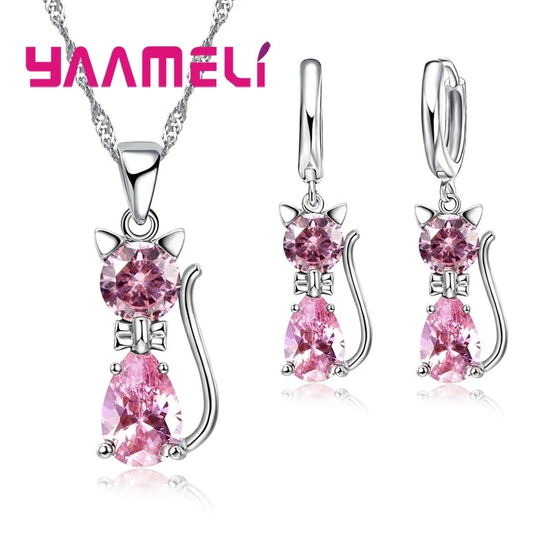 Sterling Silver Color Shining Austrian Crystal Pendant Necklace Huggee Earring Jewelry Sets