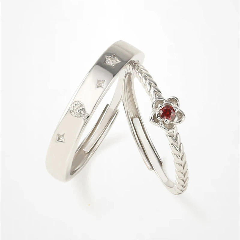 Little Prince & Rose Couple Rings Set