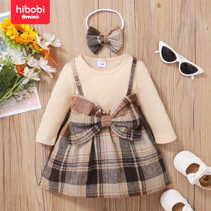 Hibobi Set aus kariertem Kleid mit Schleife und Haarband