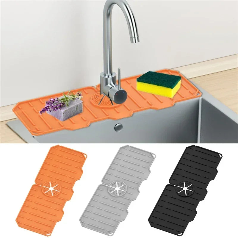 Silicone Sink Faucet Mat with Sponge Drain Rack