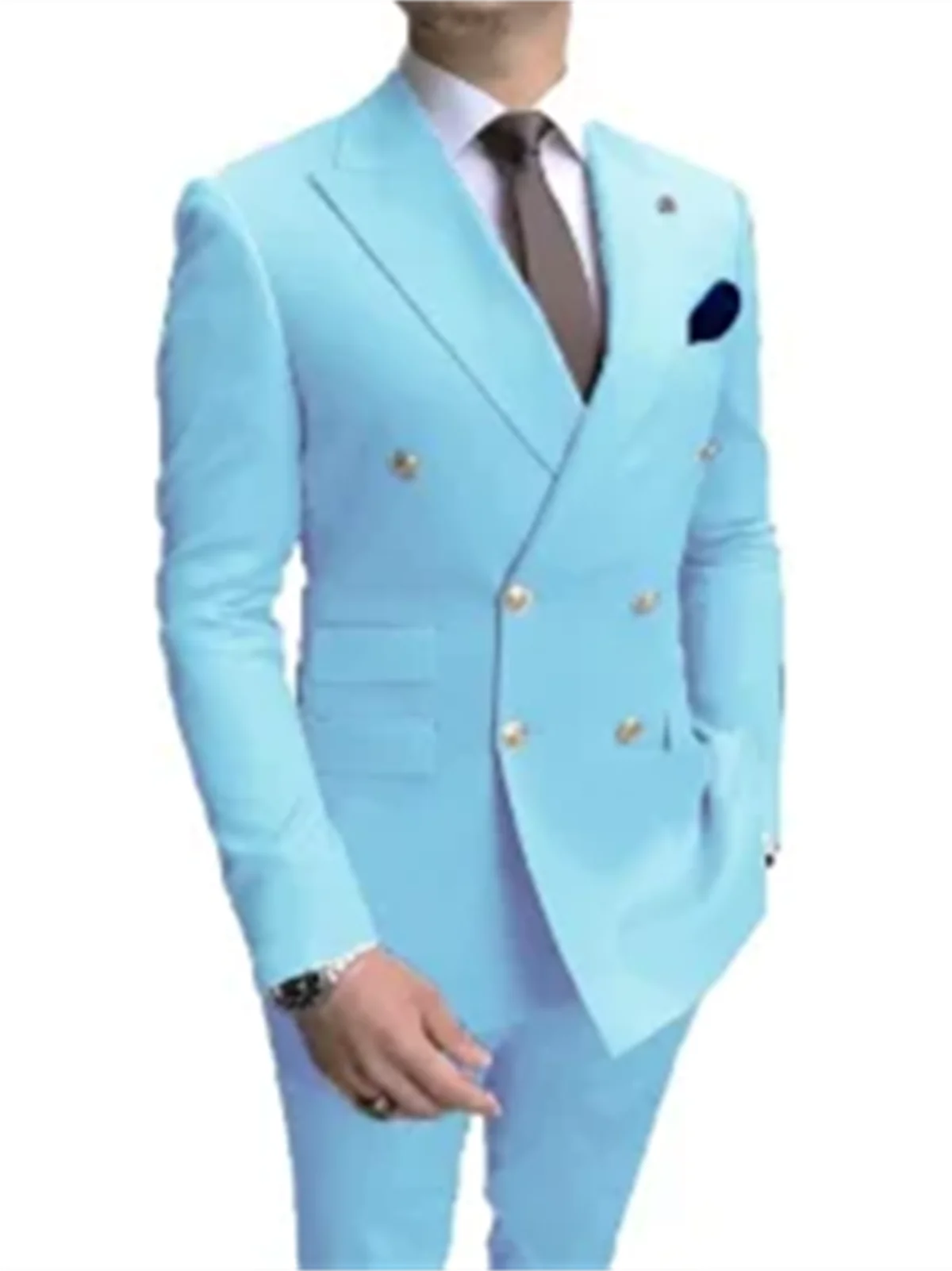 Lässiges, zweireihiges Anzugset in Himmelblau