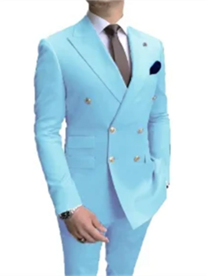 Lässiges, zweireihiges Anzugset in Himmelblau