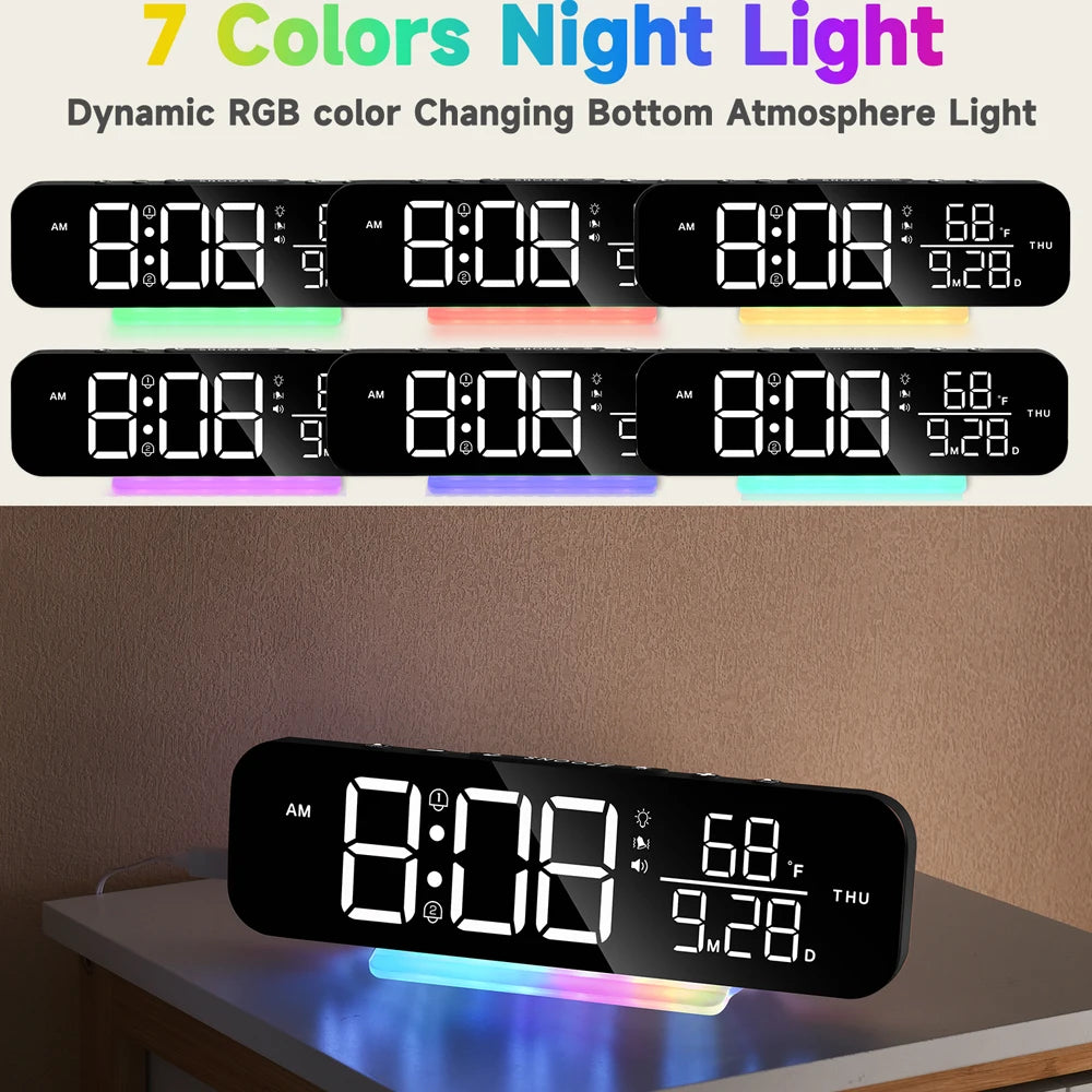 Super Loud Vibrating Alarm Clock with Bed Shaker & RGB LED Night Light