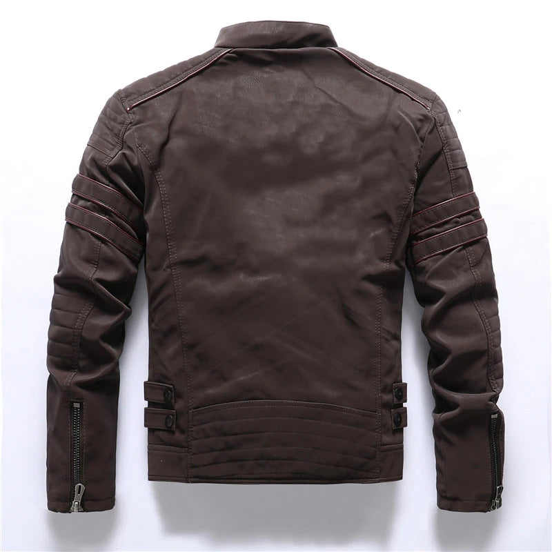 Veste de moto en cuir PU vintage pour homme