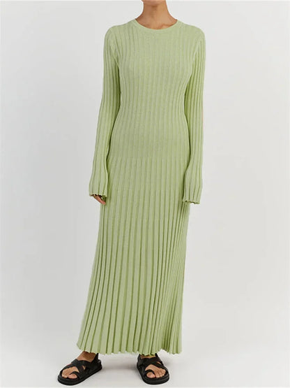 Tossy Damen-Maxikleid aus Strick mit Schnürung – Patchwork-Kleid mit hoher Taille und langen Ärmeln, lockeres, einfarbiges Kleid 