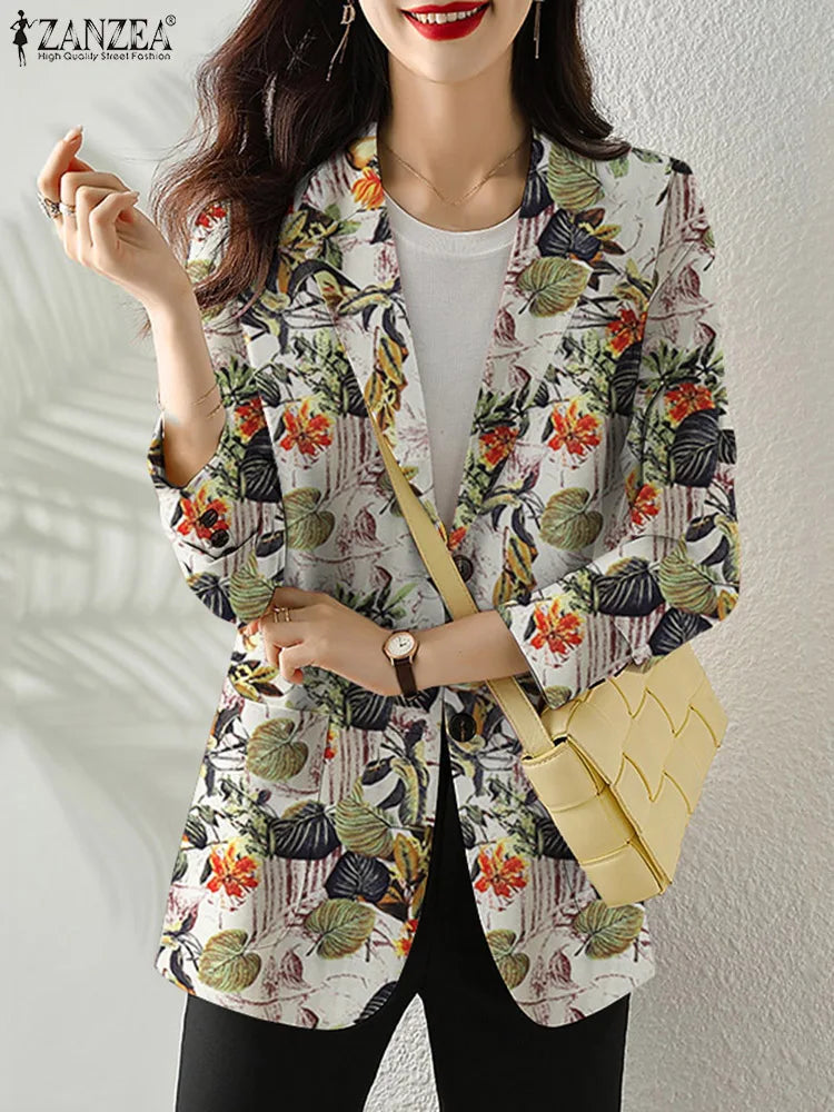 Retro Floral Autumn Blazer for Women