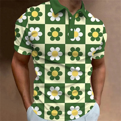 Polo pour homme à la mode, imprimé en 3D, motif floral, revers, manches courtes, haut d'été, nouveau, loisirs, vacances, rue, vêtements respirants