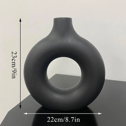 1 vase à fleurs minimaliste en plastique en forme de beignet