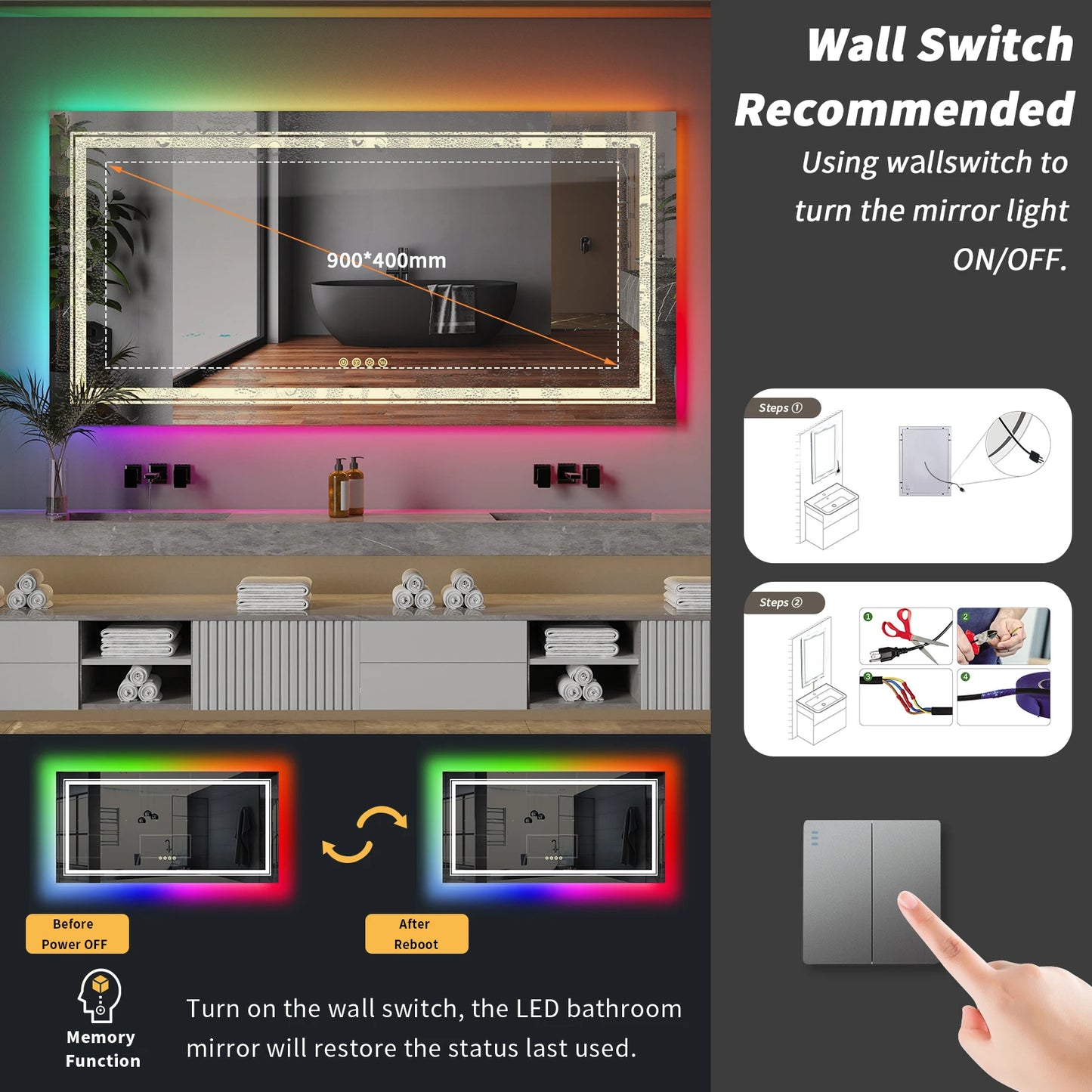 Large Backlit Vanity Mirror for Bathroom