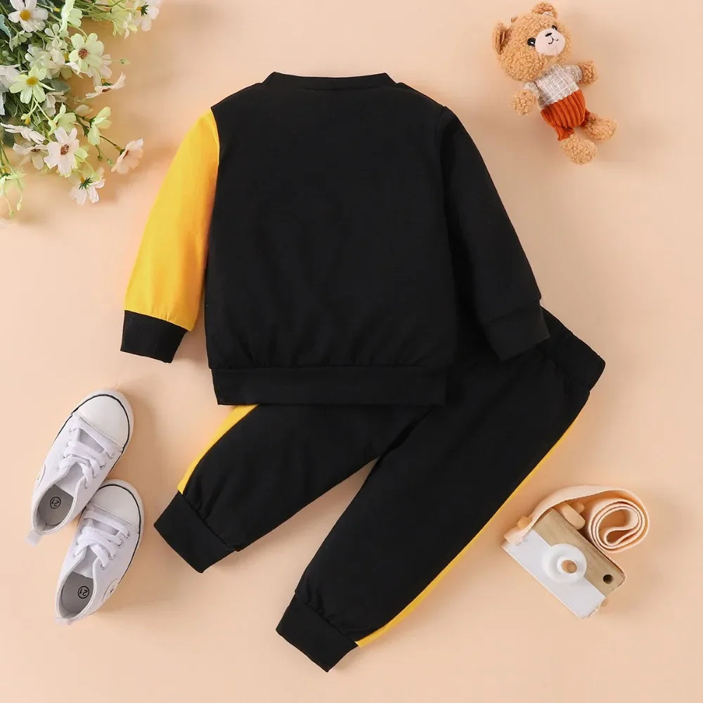 Crown Color Matching 2pcs Autumn Boys Long Sleeved - Pullover Baby Suit