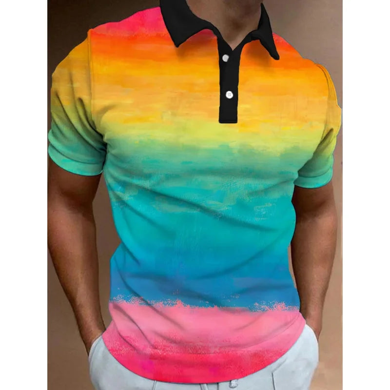 Polo imprimé arc-en-ciel 3D pour homme