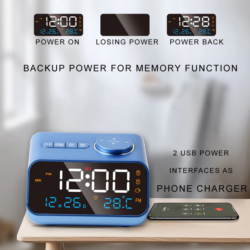 Modern FM Radio LED Alarm Clock with Digital Calendar