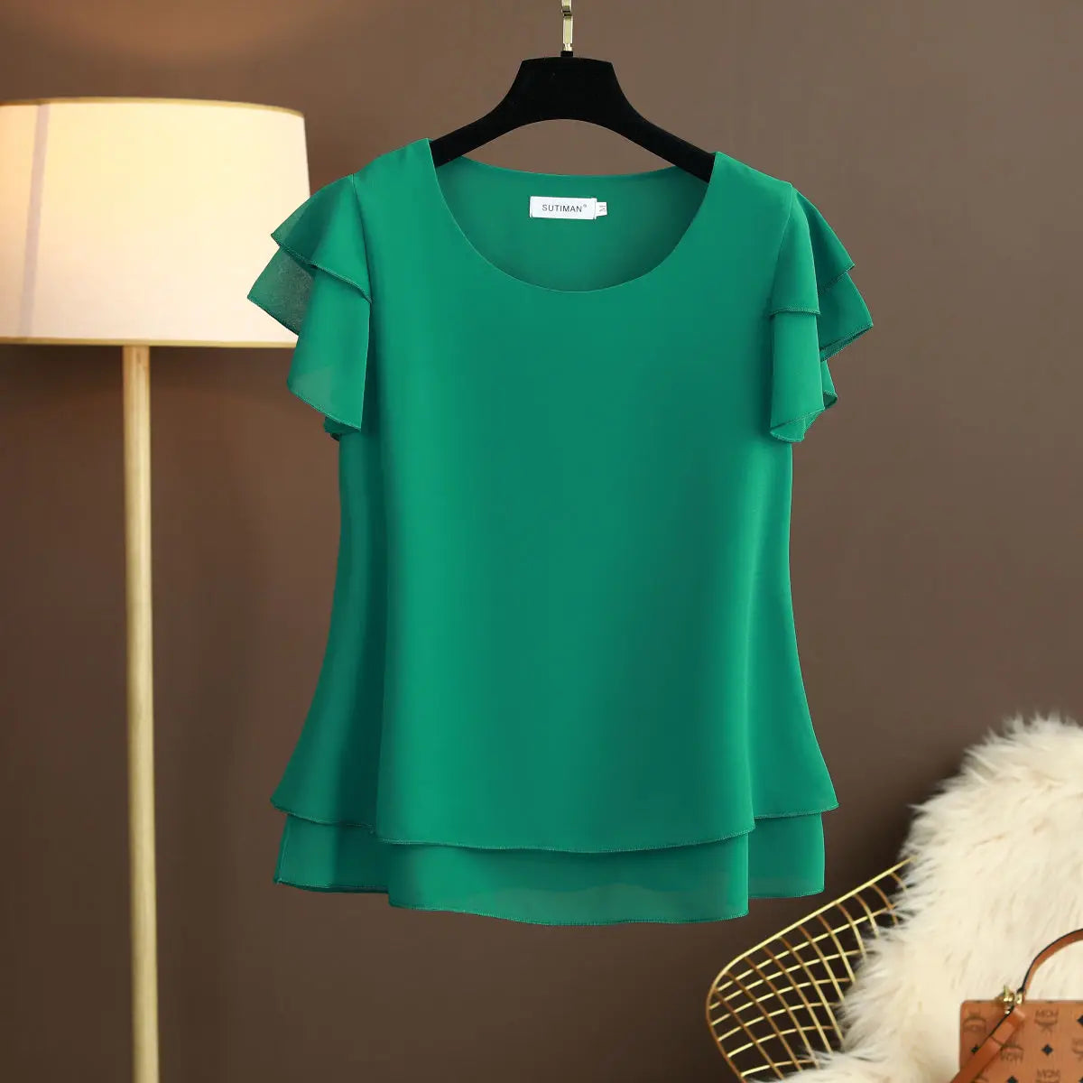 Summer Women's Oversized Chiffon Short Sleeve Blouse