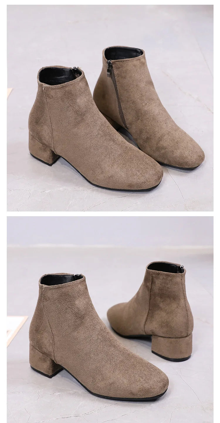 Bottines chaudes en laine à talons mi-hauts pour femmes