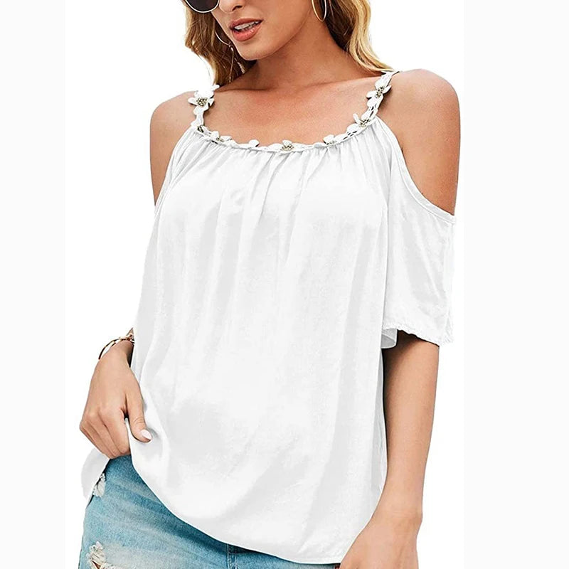 Sexy Off Shoulder Shirt Pullover Blouse with Flower Tops