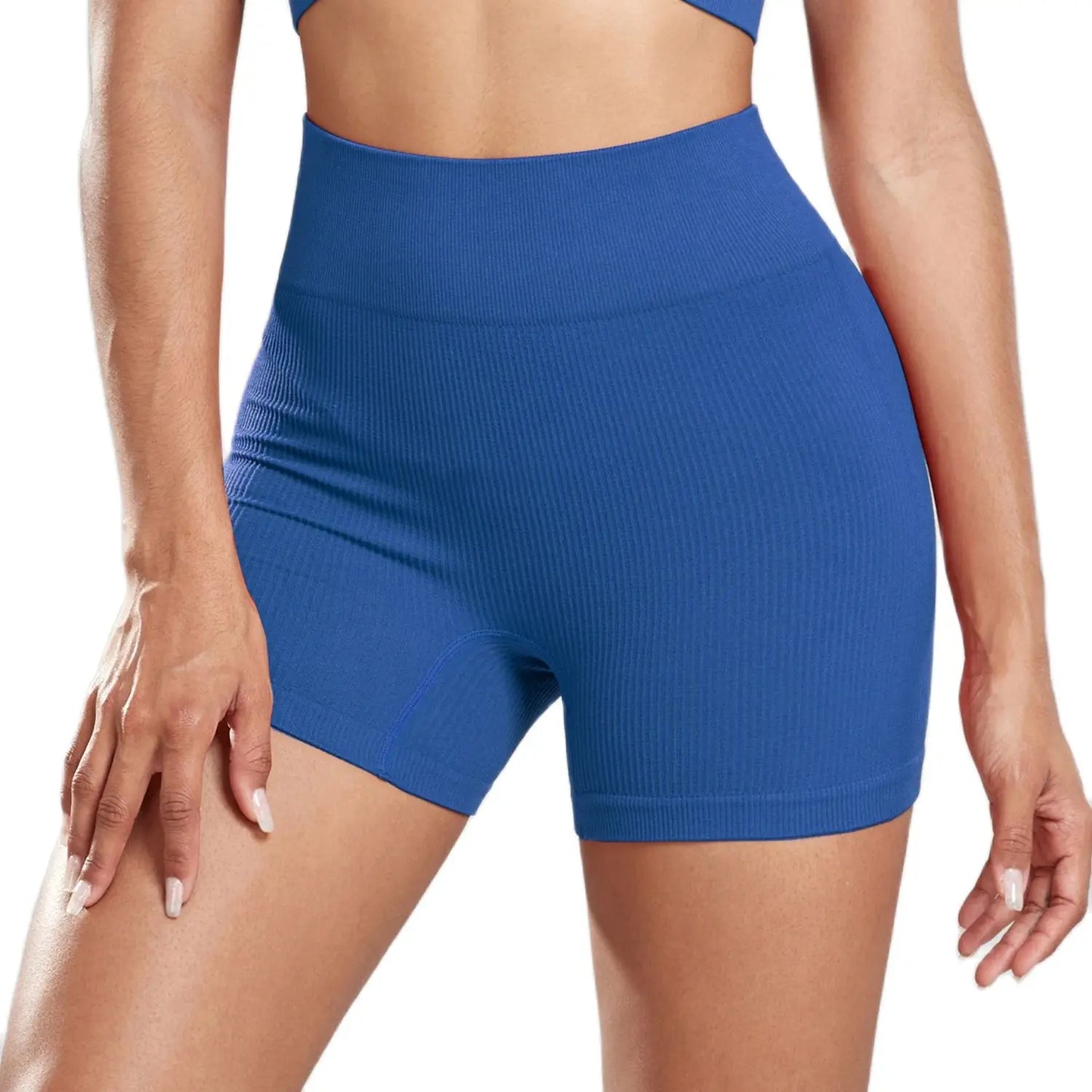 Seamless ribbed high-waisted yoga  biker tights