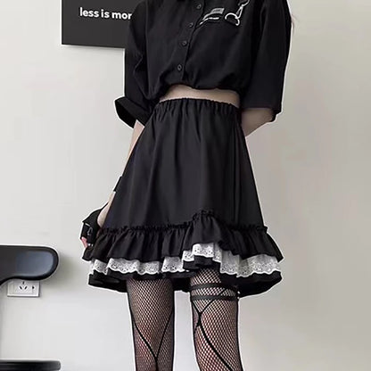 Goth Lace Ruffle Mini Pleated Skirt