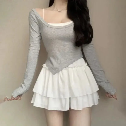 Kawaii White Ruffle Chiffon Mini Skirt