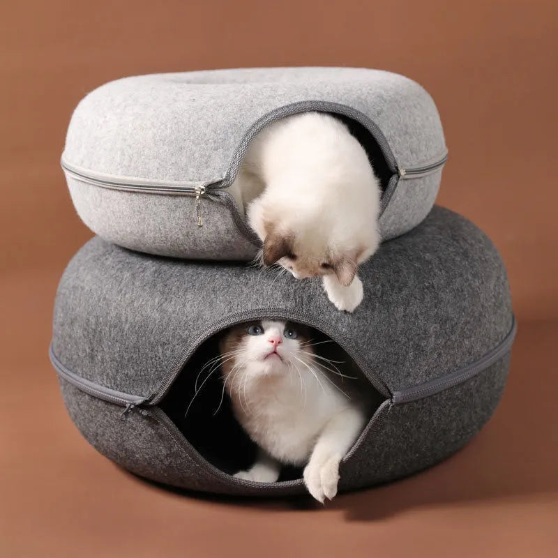 Dual-use Indoor Tunnel Interactive Donut Cat Bed