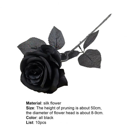 5pcs Silk Black Rose Heads for Home and Event Decor
