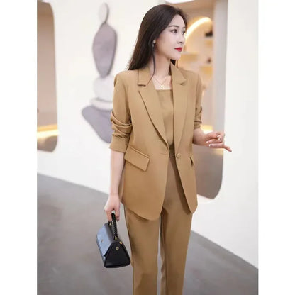 Women's Black Blazer and Wide Leg Pants Suit for Autumn Winter