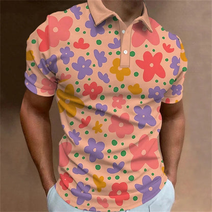 Polo pour homme à la mode, imprimé en 3D, motif floral, revers, manches courtes, haut d'été, nouveau, loisirs, vacances, rue, vêtements respirants