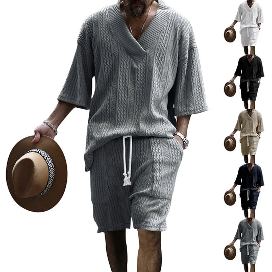 Summer Men's V-Neck Casual Luxury Set