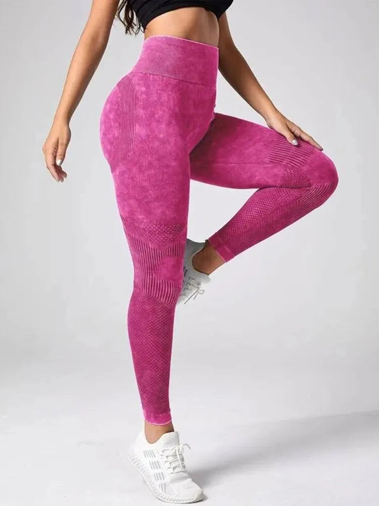 2-teilige Yoga-Basic-Sport-Leggings mit Batikmuster und Bauchkontrolle für Damen