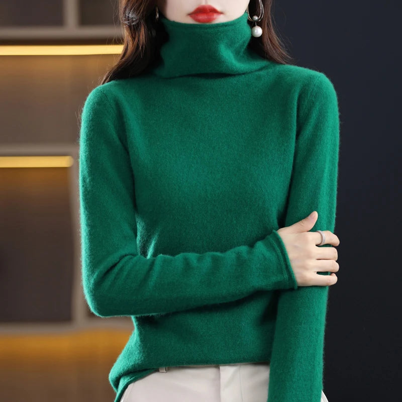 100% Wool Turtleneck Pullover: High-End Loose Fit