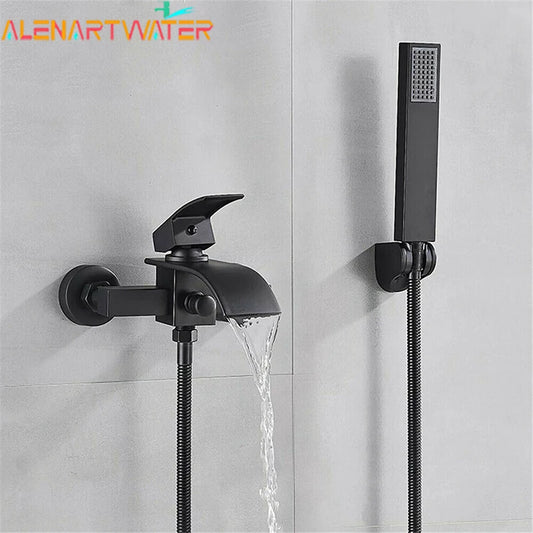 Black Waterfall Bathtub Faucet with Handshower