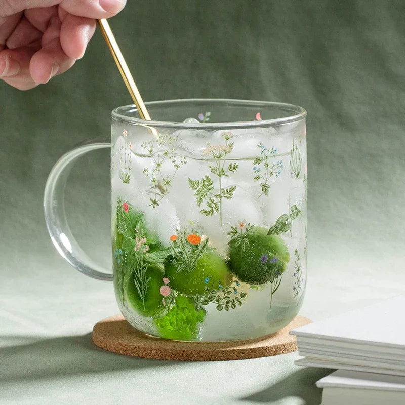 Ensemble de tasses à boire en verre à motif d'herbe