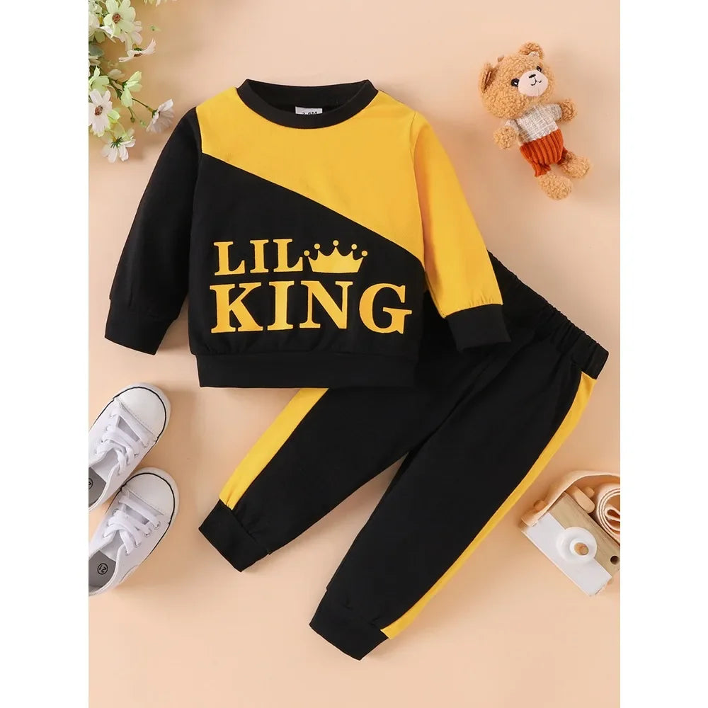 Crown Color Matching 2pcs Autumn Boys Long Sleeved - Pullover Baby Suit