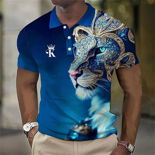 Polo imprimé lion 3D pour homme