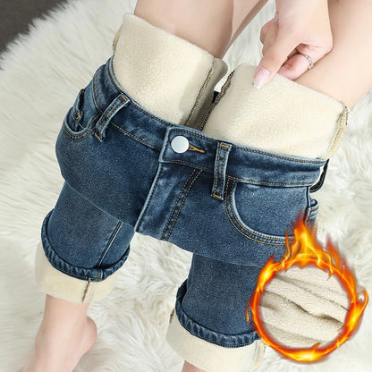 Jean chaud en polaire coupe slim rétro pour femme