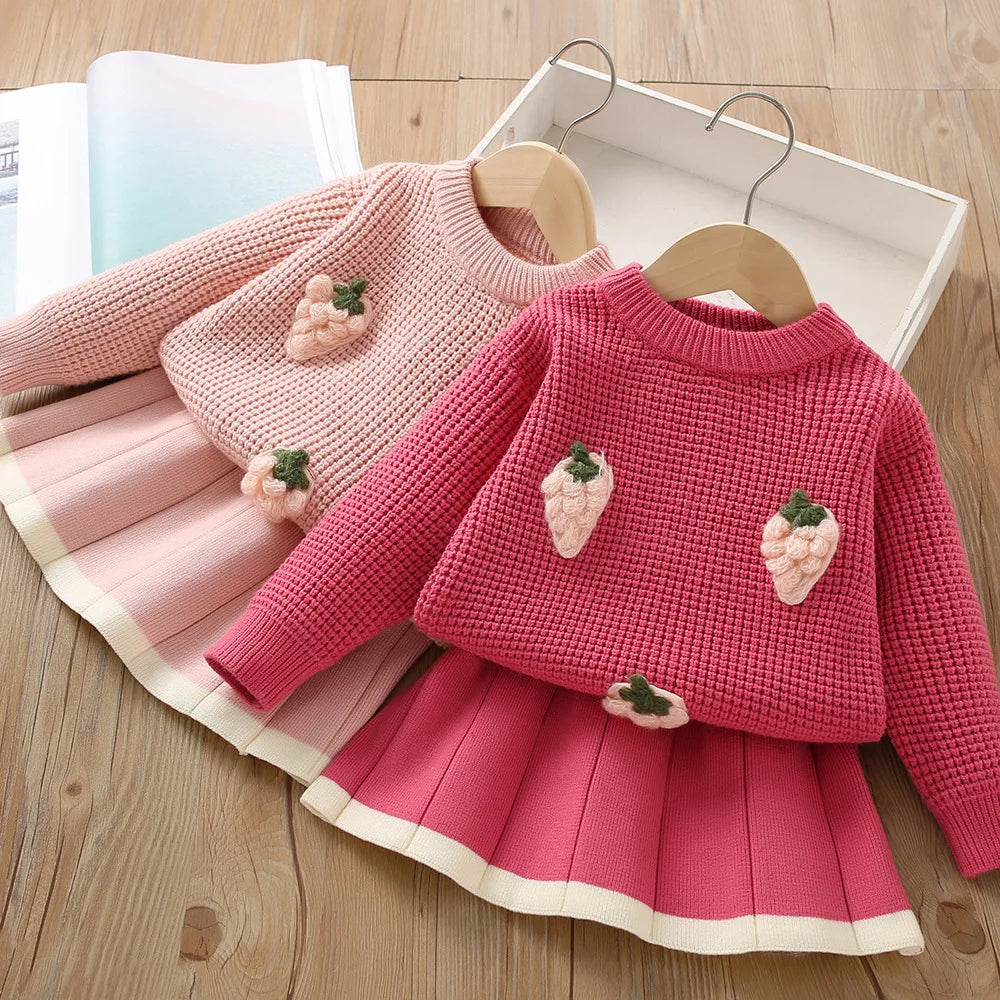 Girls' Korean Knit Sweater & Skirt Set