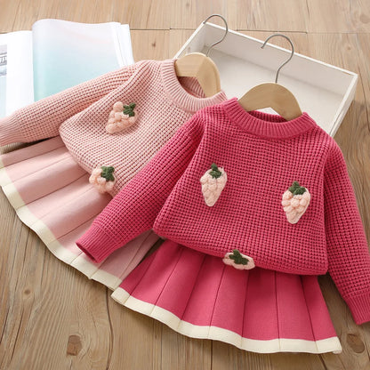 Set aus koreanischem Strickpullover und Rock für Mädchen