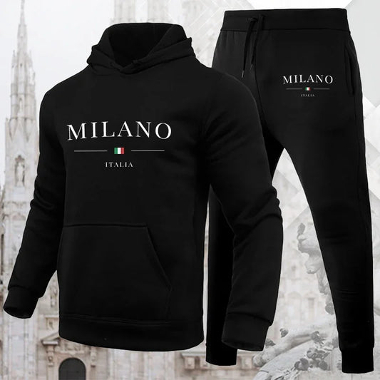 Luxuriöses Set aus Kapuzenpullover und Jogginghose mit Milano-Print für Herren