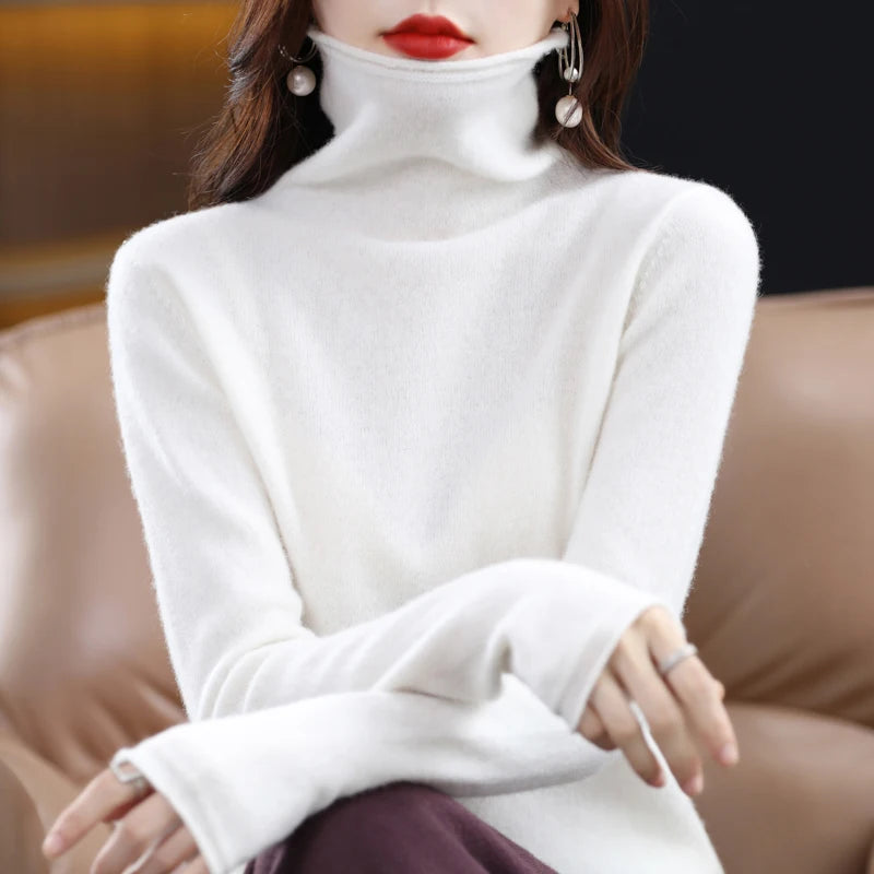 100% Wool Turtleneck Pullover: High-End Loose Fit