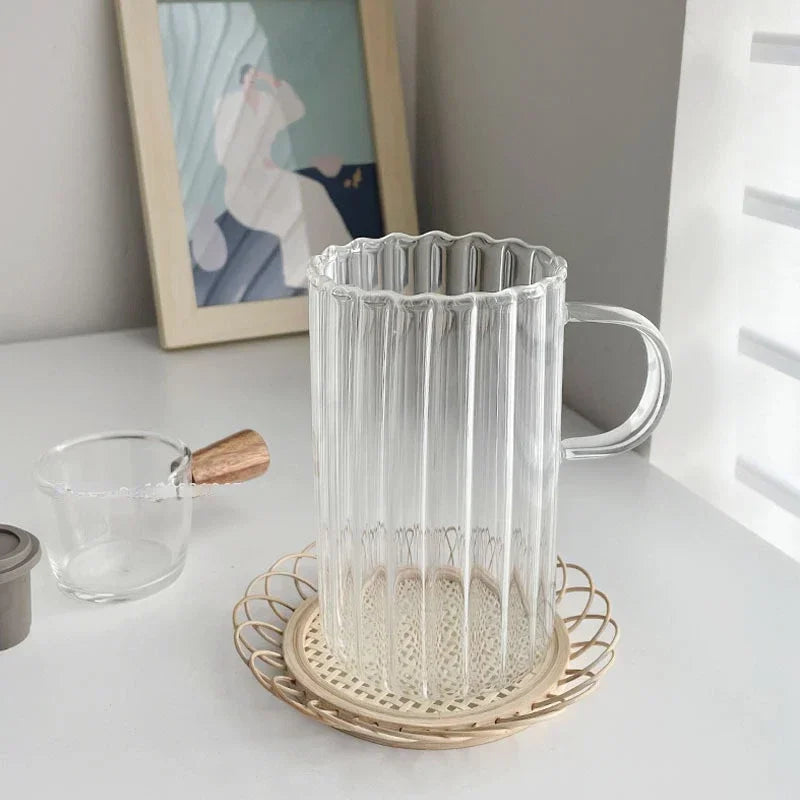 Large Stripe Glass Coffee Mug with Handle