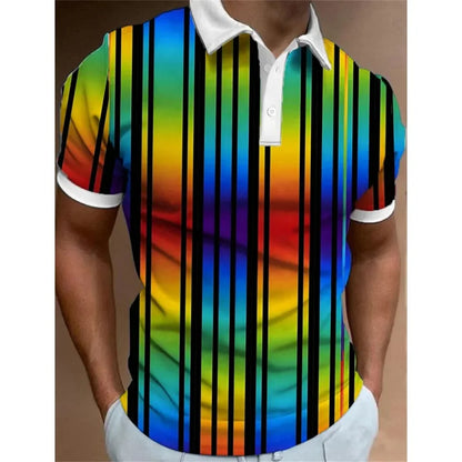 3D Rainbow Print Polo Shirt for Men