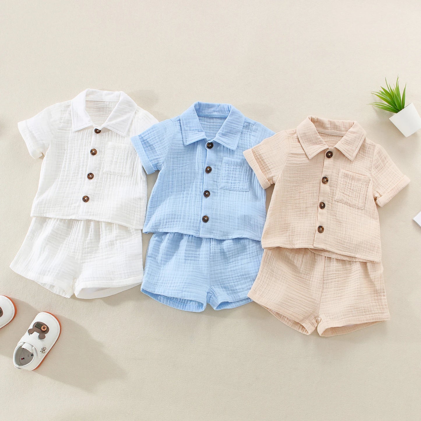 Ensemble chemise et short d'été en coton et lin pour tout-petits