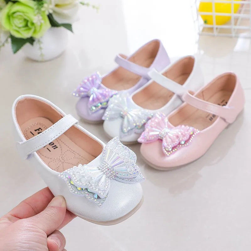 Chaussures plates à paillettes et nœud pour fille - Printemps