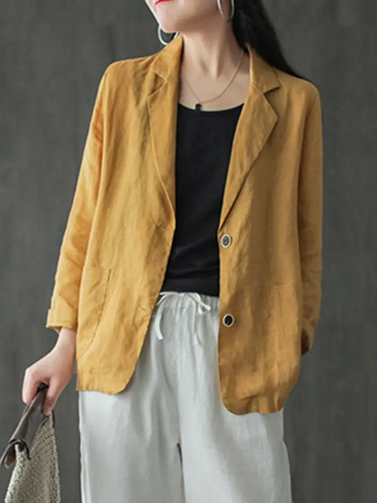 Vintage-Inspired Summer Blazer with Lapel Neck