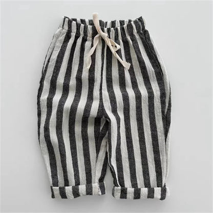 Vintage Stripe Linen Cotton Pants for Boys