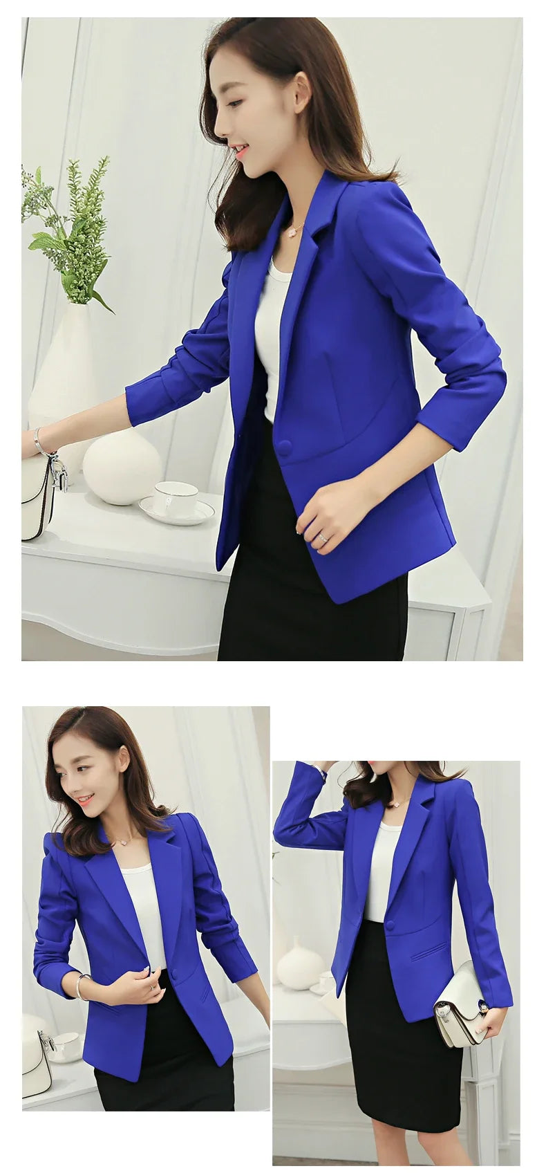 Elegant Women's Skinny Patchwork Blazer with Ruffles for Spring/Summer