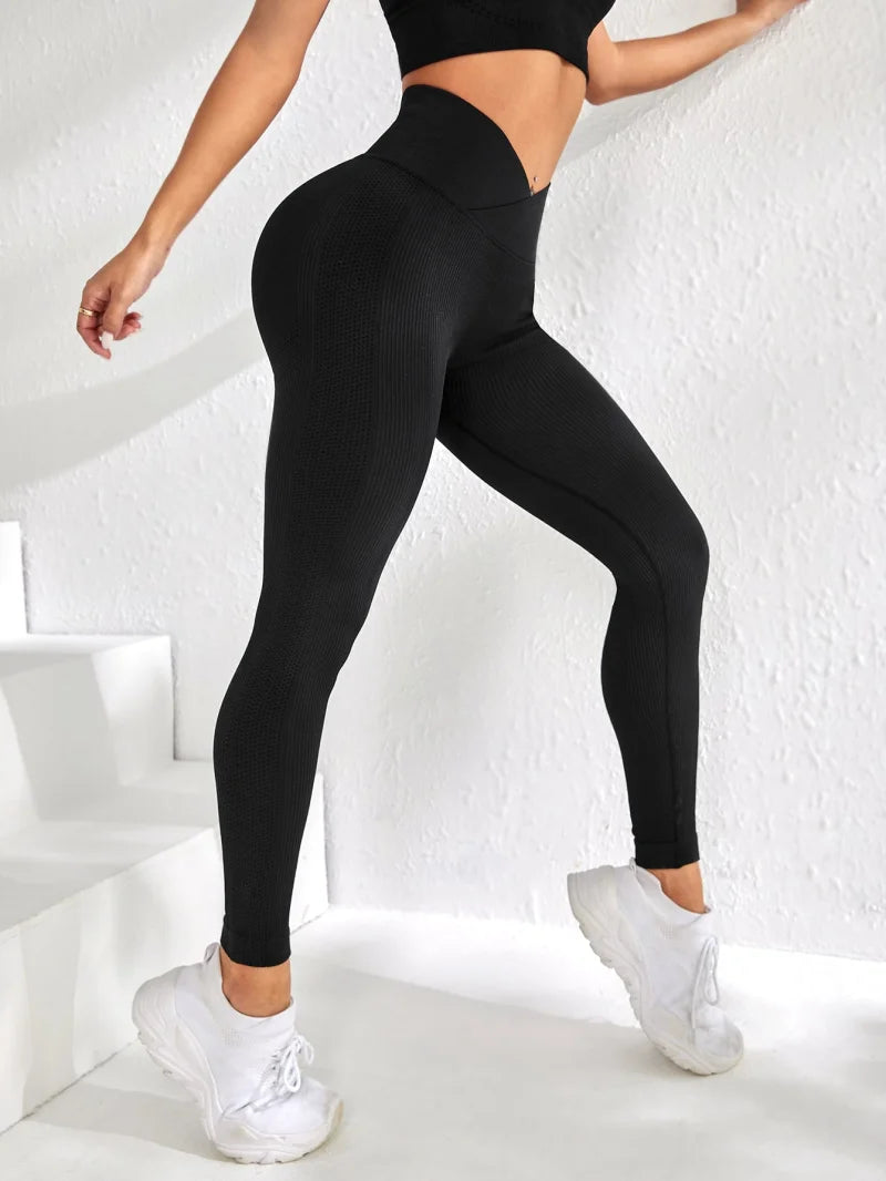 Nahtlose Yoga-Leggings mit V-Taille für Damen