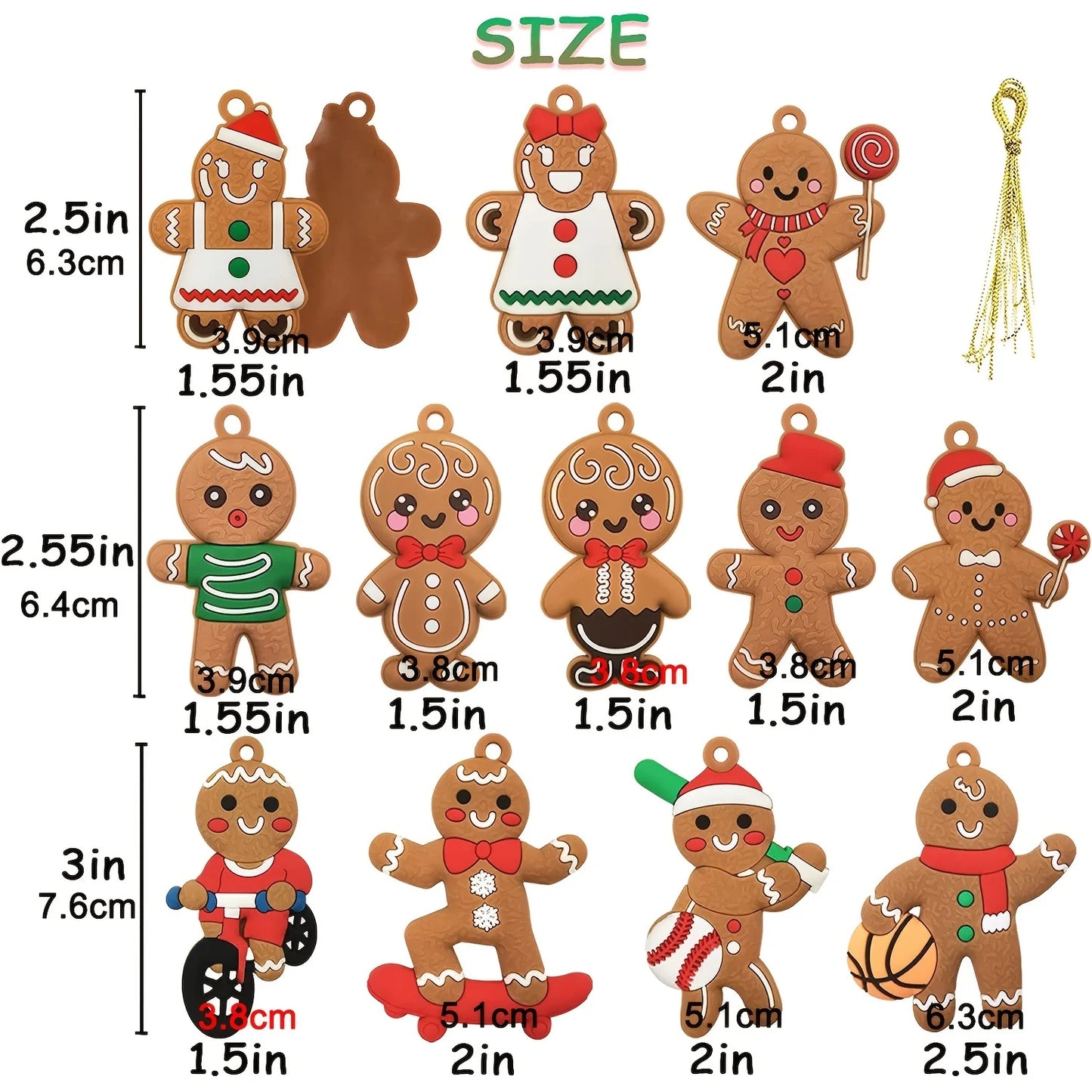 Set of 12 Christmas Gingerbread Man Ornaments